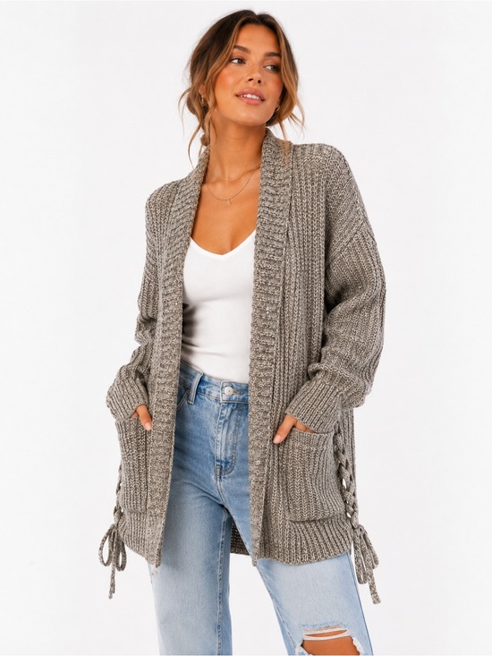 Altar'd State Sweaters - Altar’d State Gray Open Front Marled Knit Cardigan Shoelace Side Ties Sz M